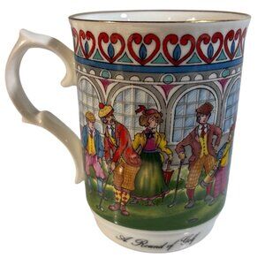 Sadler A Round Of Golf Mug Vintage Ceramic With Colorful Golf Scene & Gold Trim